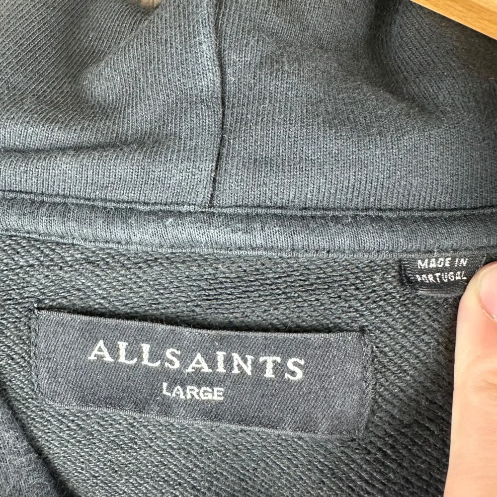 AllSaints Troglodyte LS Hoody Black Graphic Sleeve Pullover Hoodie Mens Large